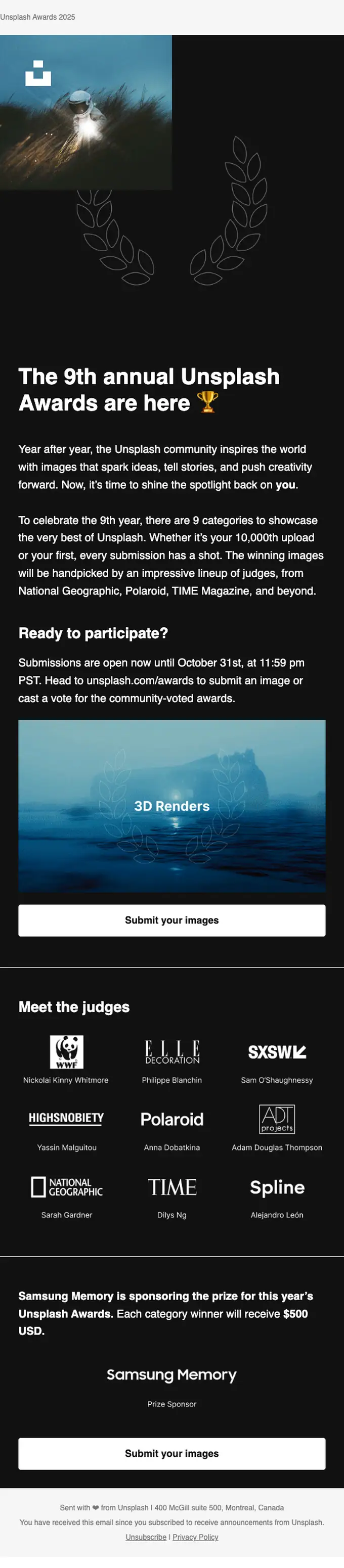 Unsplash promotional email, full length