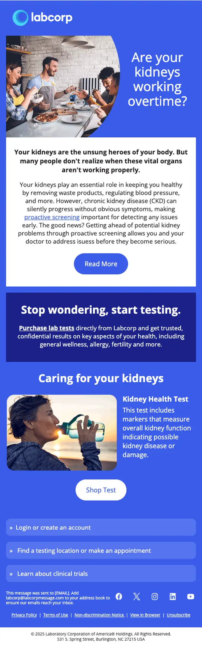 Labcorp promotional email, full length