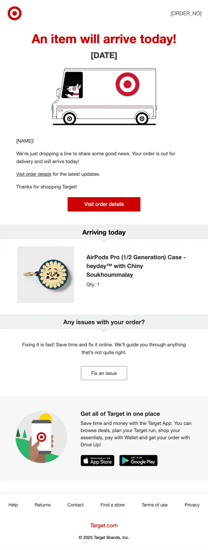 Target shipping email, full length