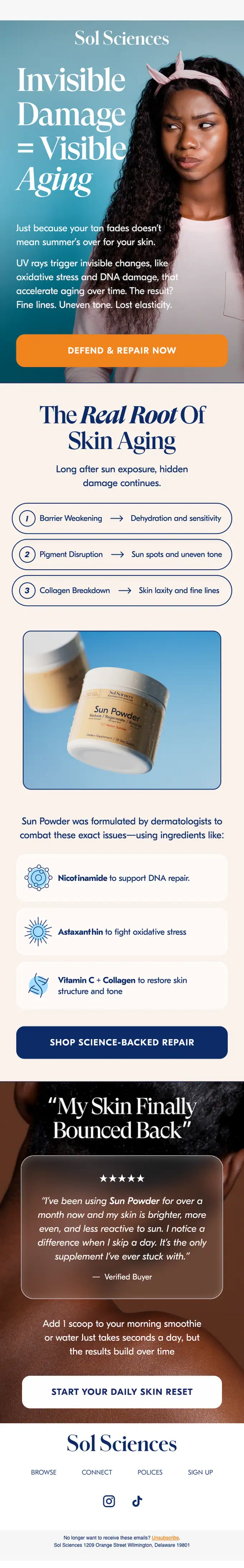 Sun Powder promotional email, full length