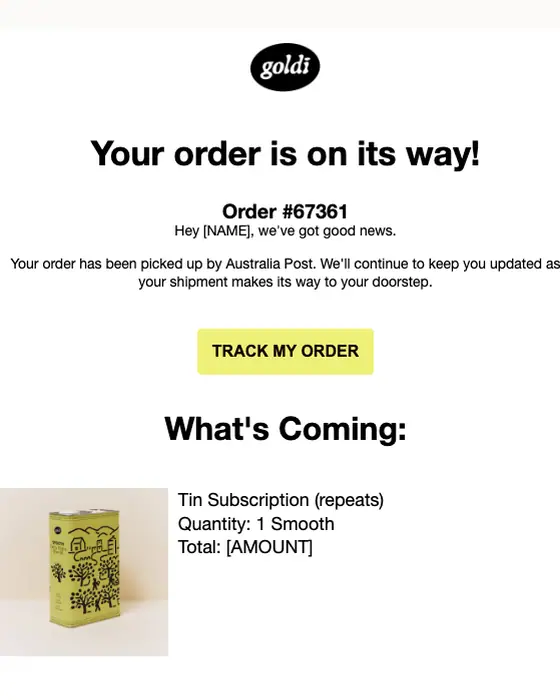 Goldi shipping email