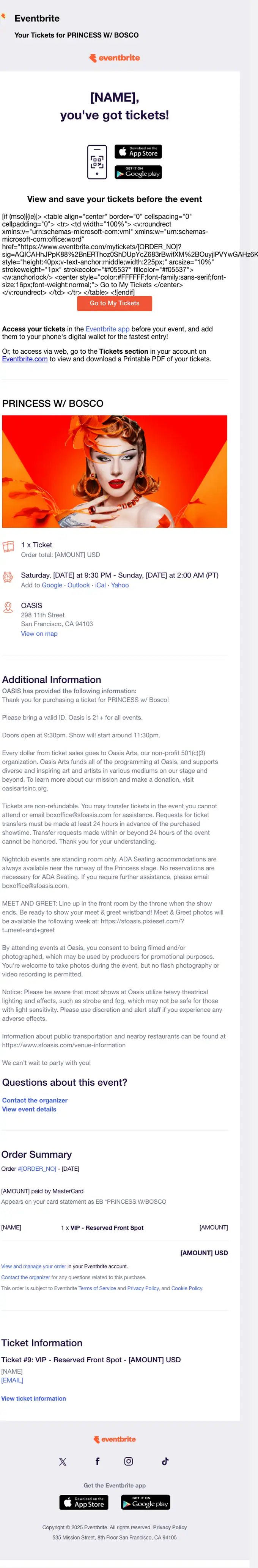 Eventbrite order confirmation email, full length