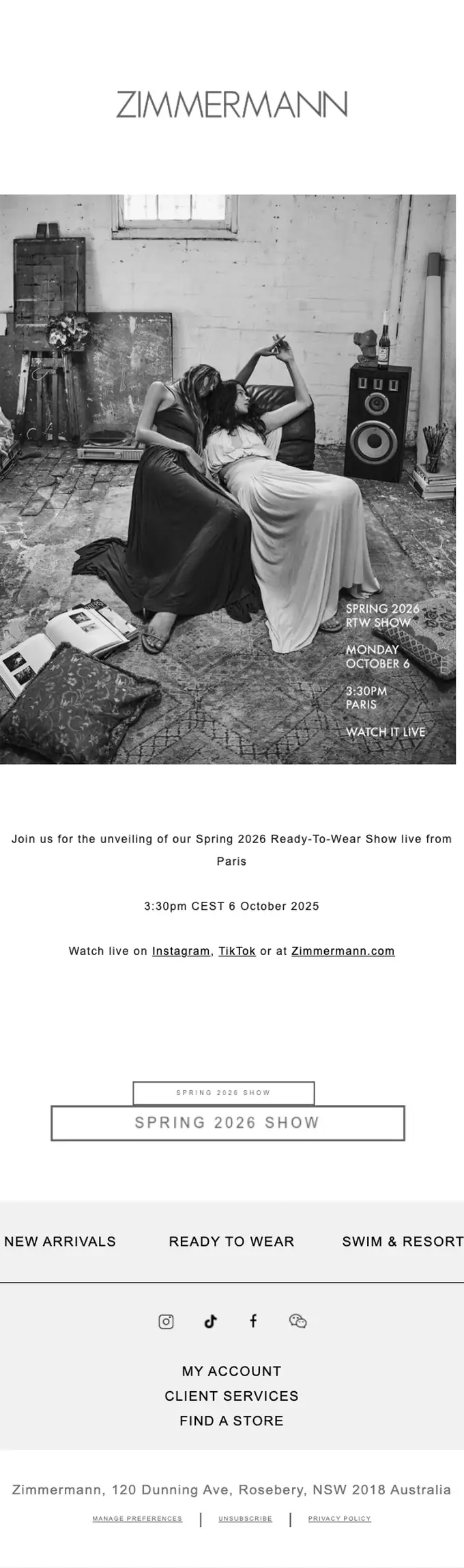 Zimmermann event invite email, full length