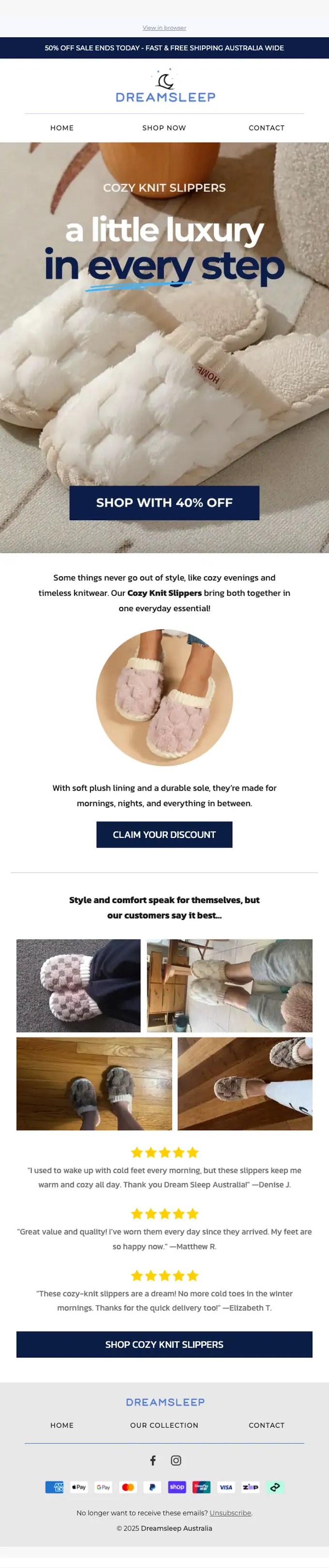 DREAMSLEEP AUSTRALIA discount offer email, full length