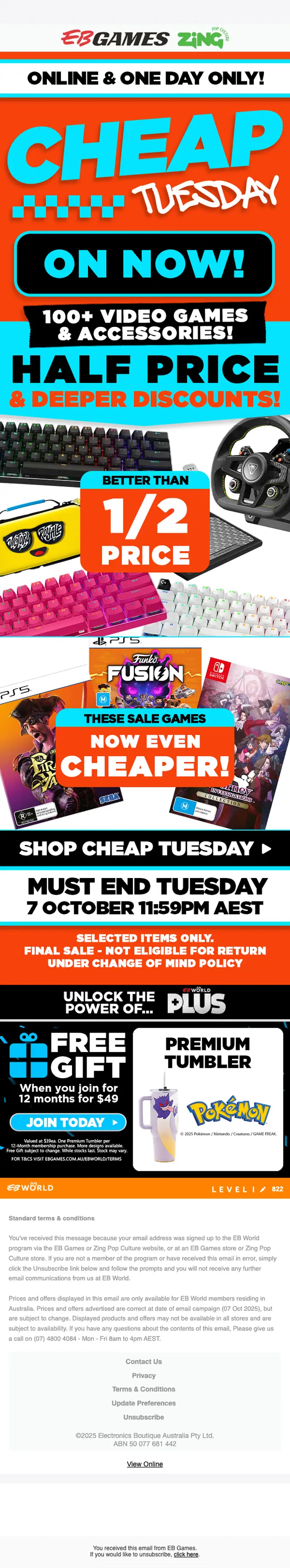 EB Games sale email, full length