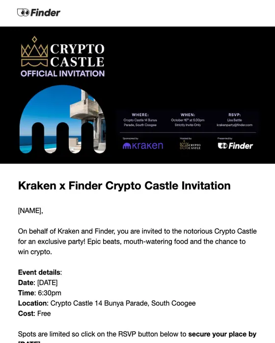 Kraken x Finder event invite email