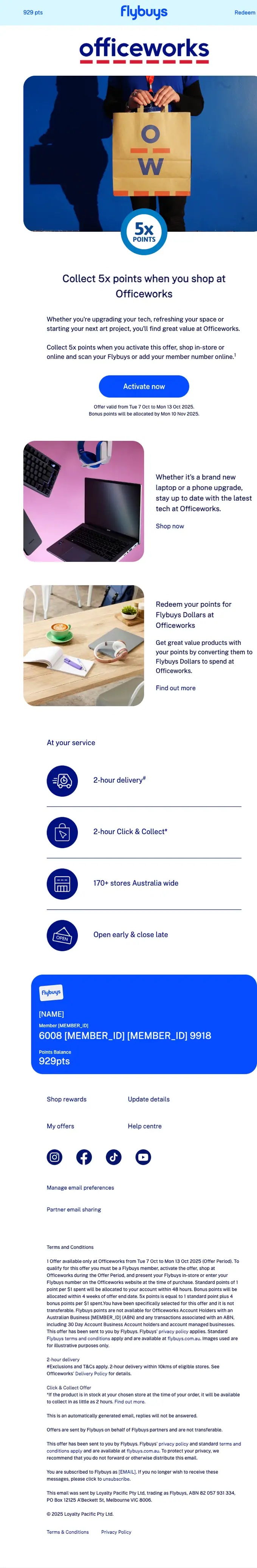 Flybuys promotional email, full length