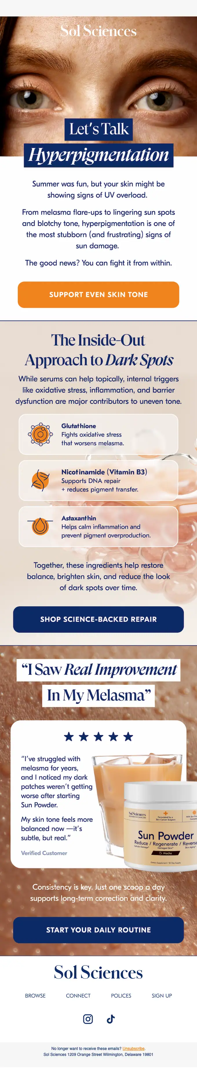 Sun Powder promotional email, full length
