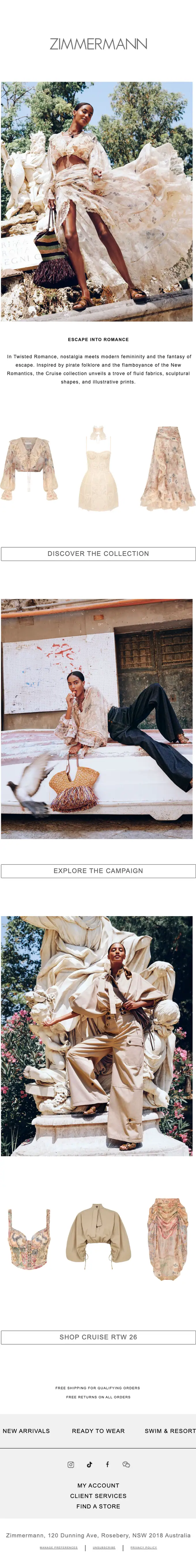 Zimmermann product launch email, full length