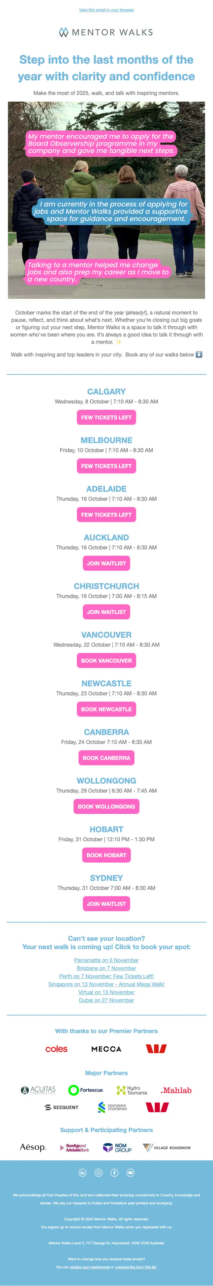 Mentor Walks event invite email, full length