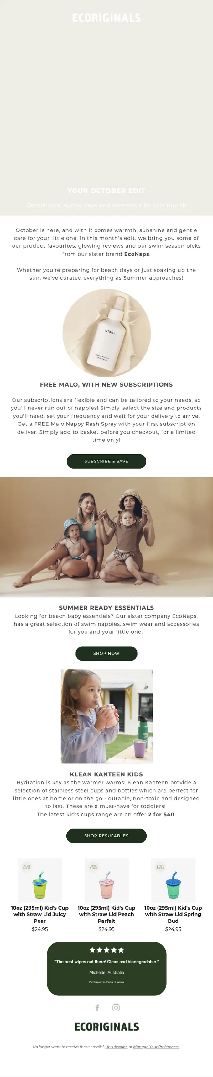 Ecoriginals newsletter email, full length