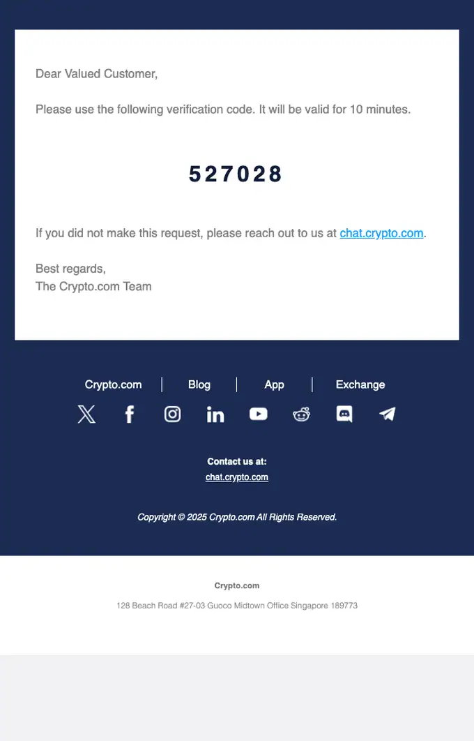 Crypto.com otp email, full length