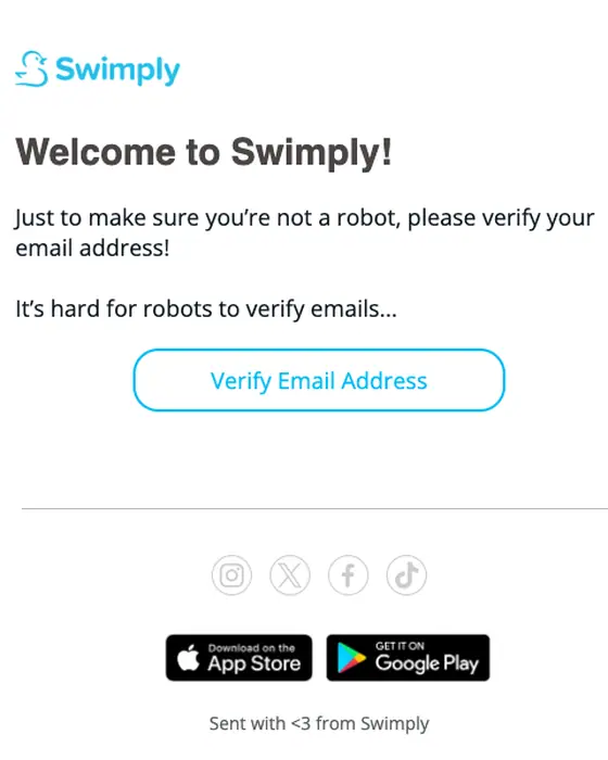 Swimply email verification email