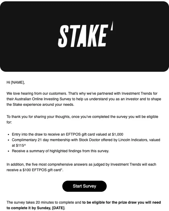 Stake survey email