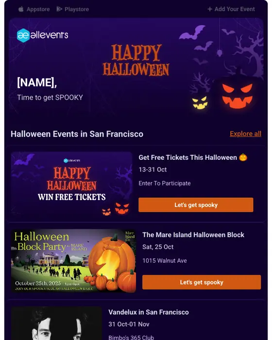 AllEvents promotional email