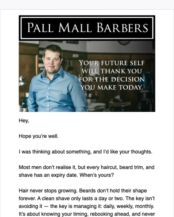 Pall Mall Barbers re engagement email