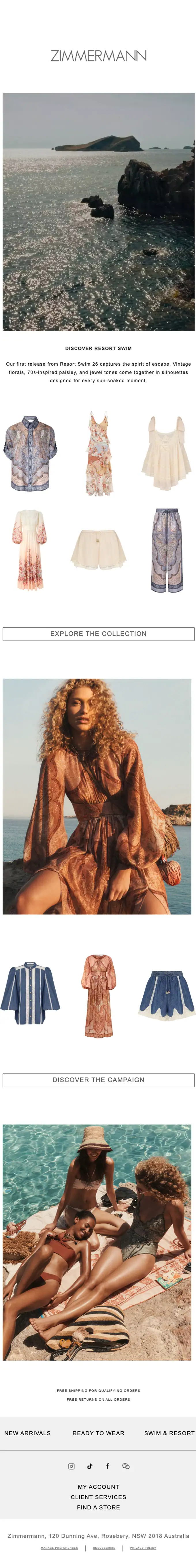Zimmermann product launch email, full length