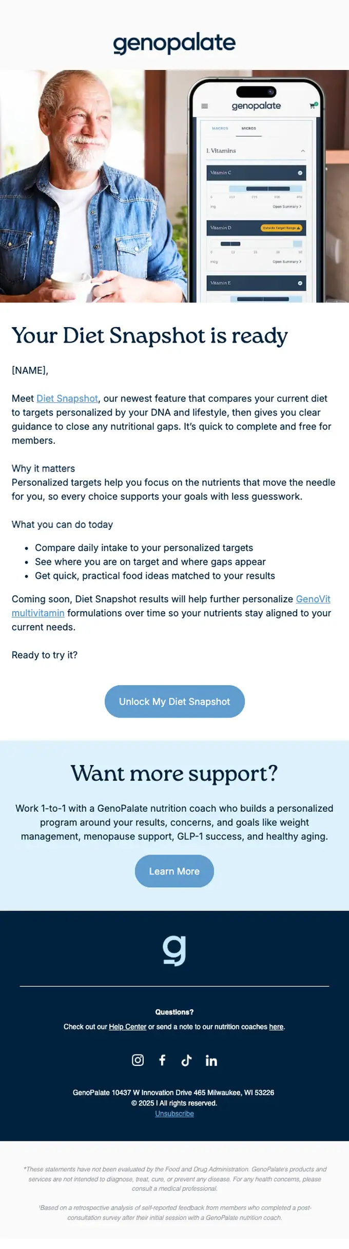 GenoPalate account notice email, full length