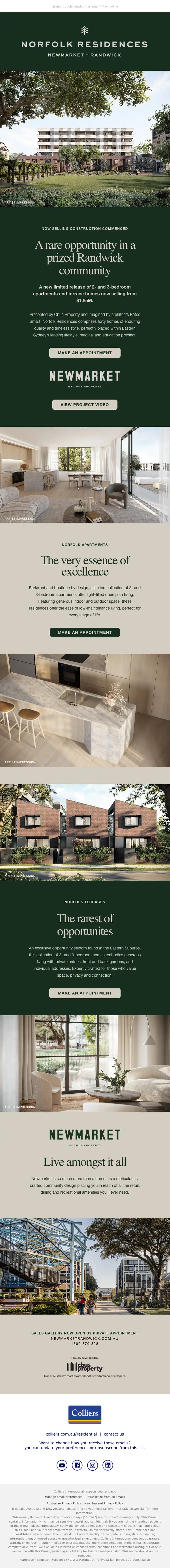 Colliers Residential Sydney promotional email, full length