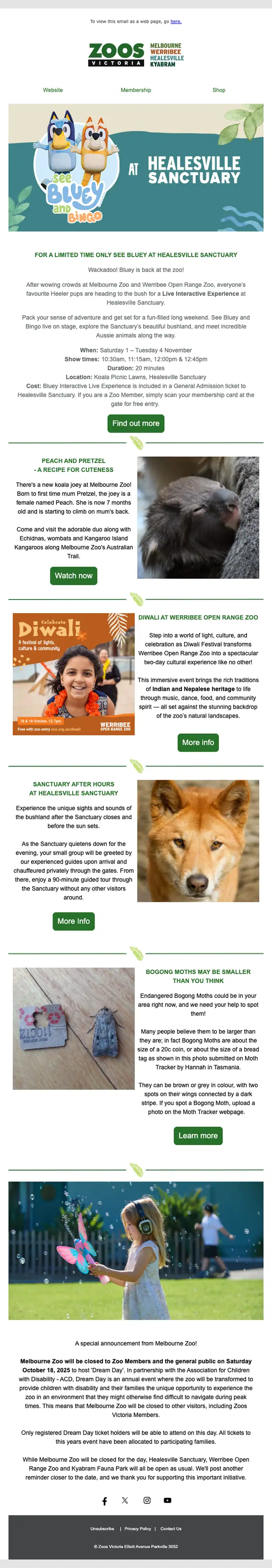 Zoos Victoria promotional email, full length