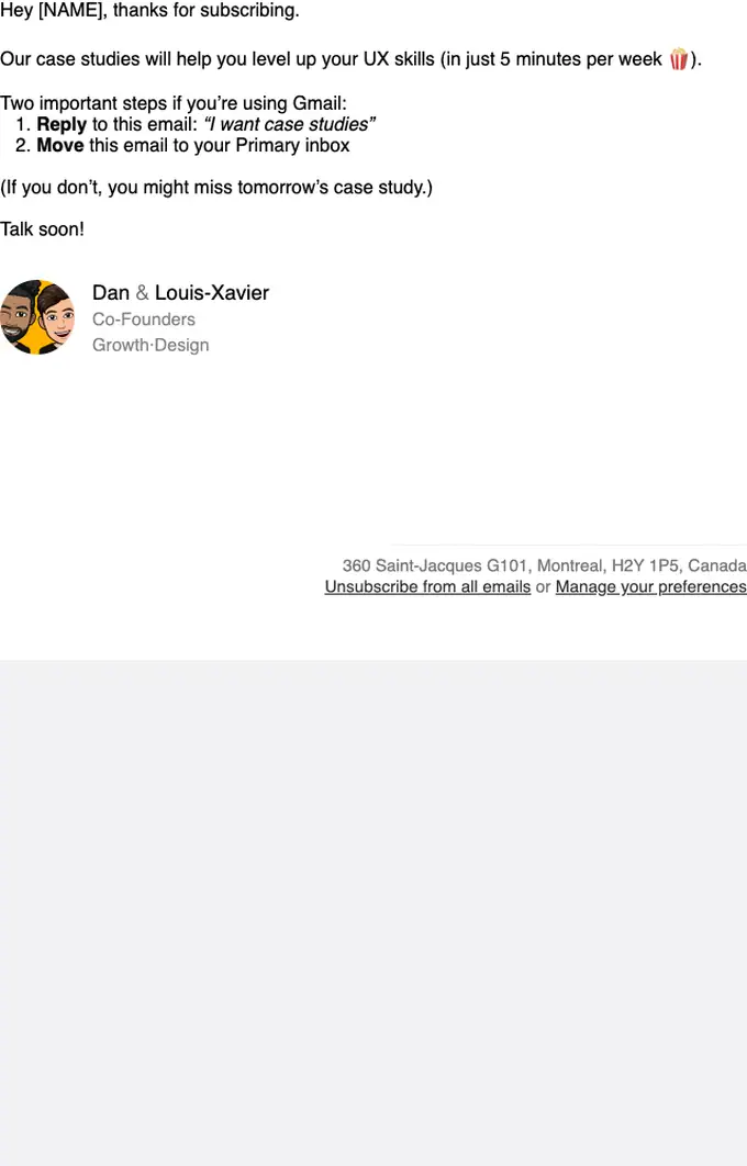 Growth.Design double opt in email, full length