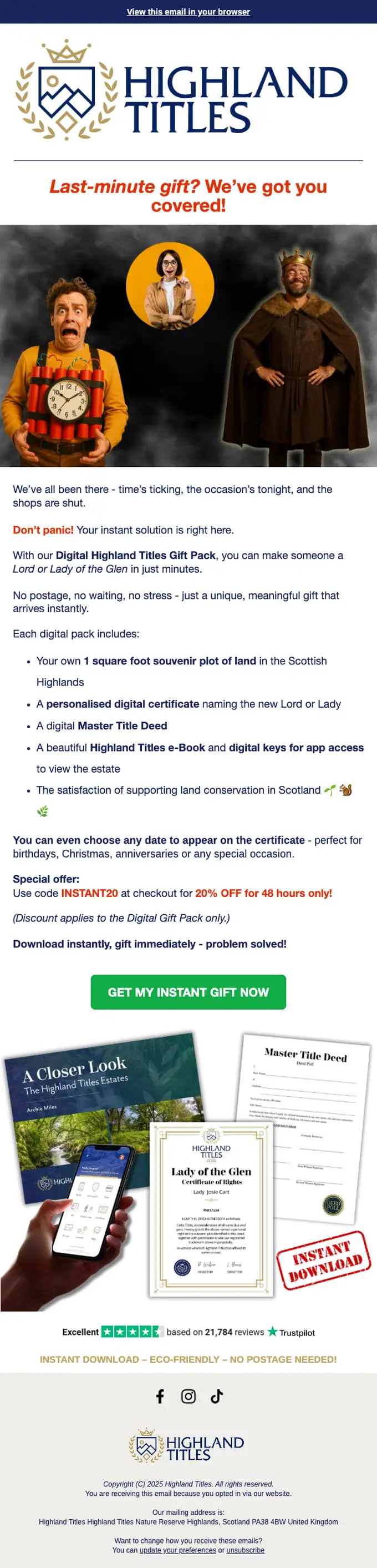 Highland Titles promotional email, full length