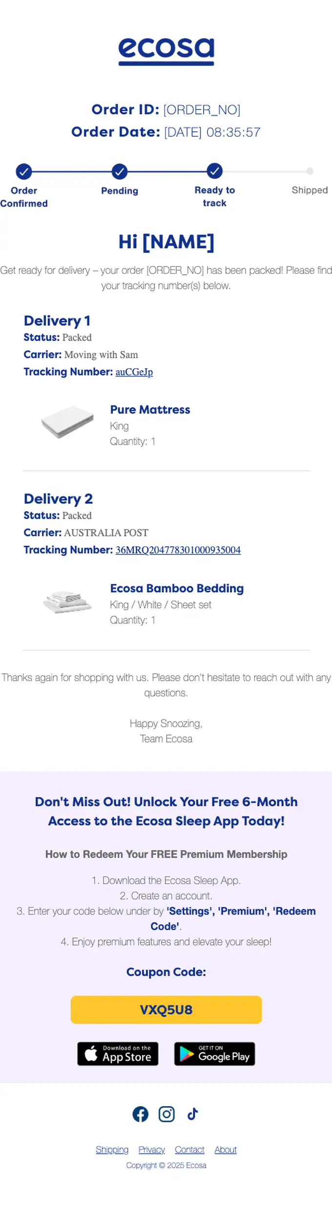 Ecosa tracking email, full length