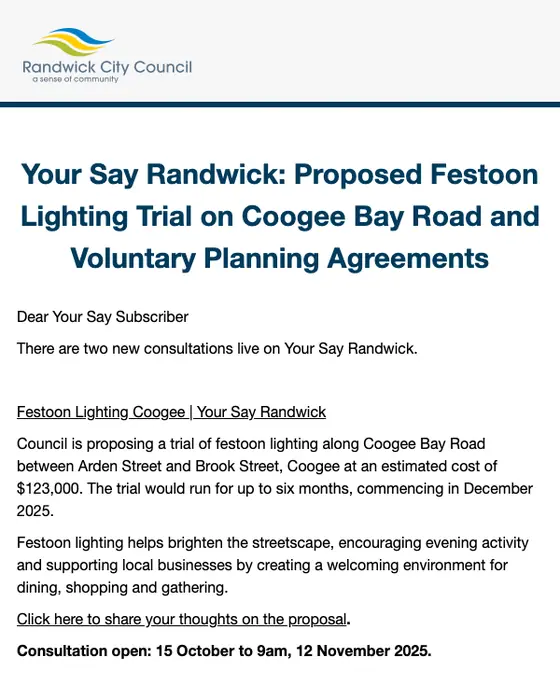 Your Say Randwick newsletter email