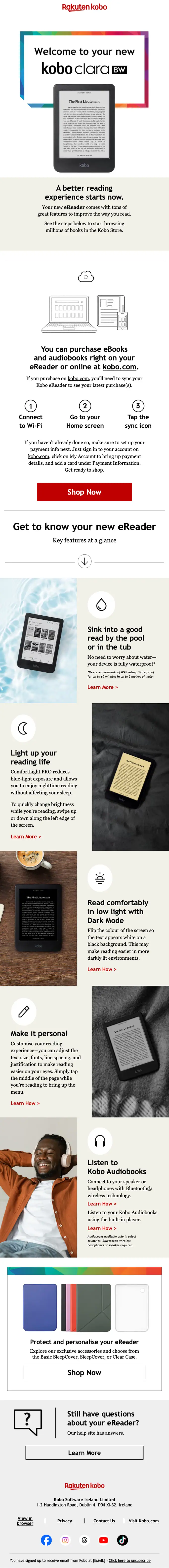 Kobo welcome email, full length
