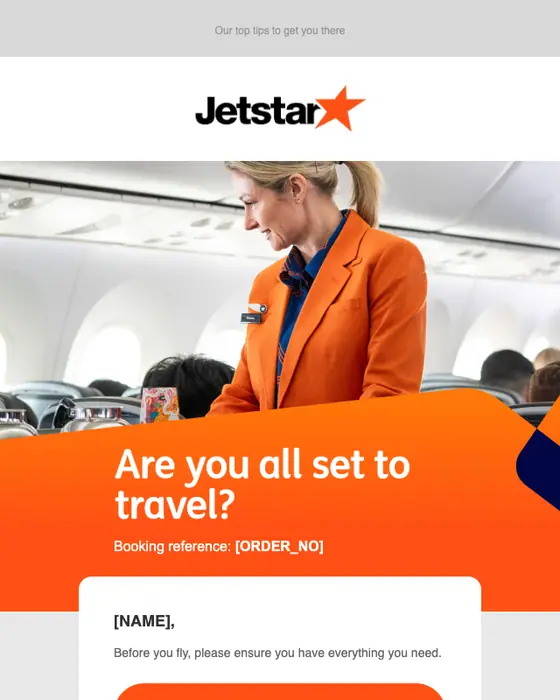 Jetstar Airways order reminder email