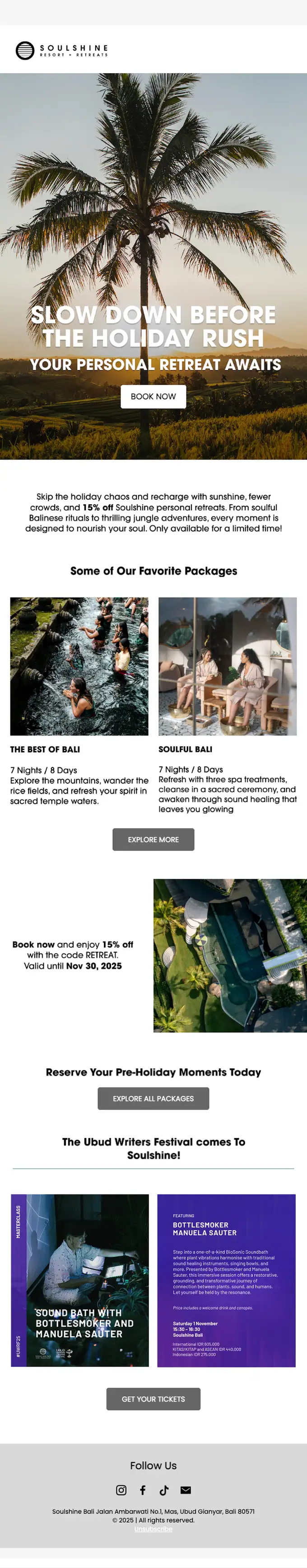 Soulshine Bali discount offer email, full length