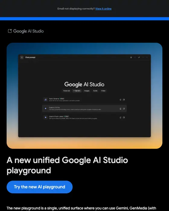 Google AI Studio product launch email