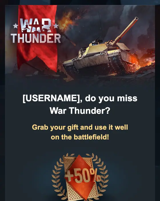 War Thunder re engagement email