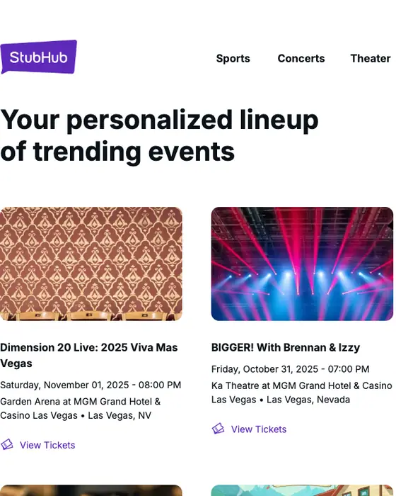 StubHub promotional email