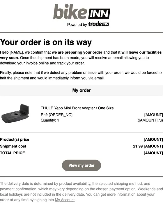 Bikeinn shipping email