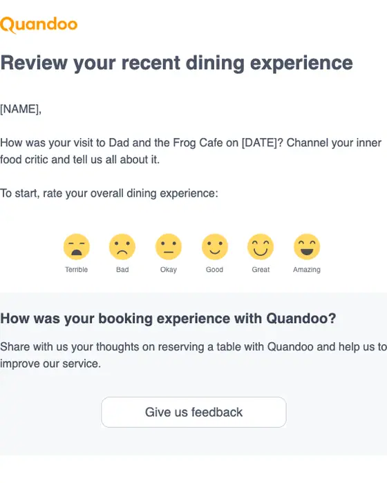 Quandoo survey email
