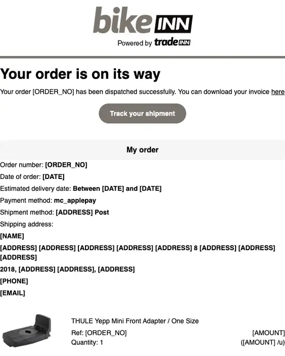 Bikeinn shipping email