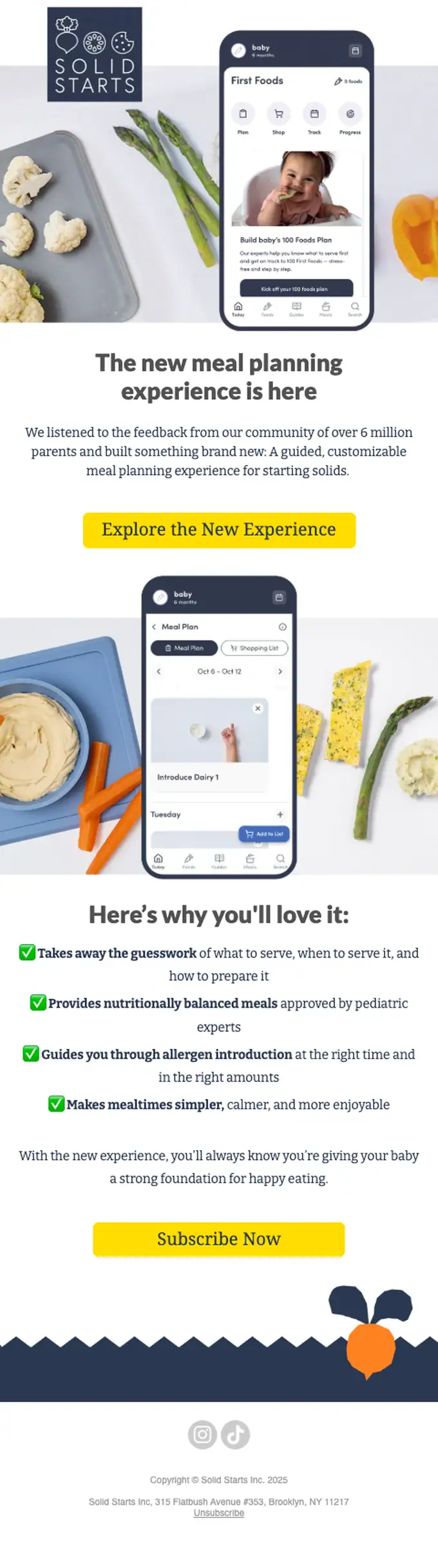 Solid Starts product launch email, full length