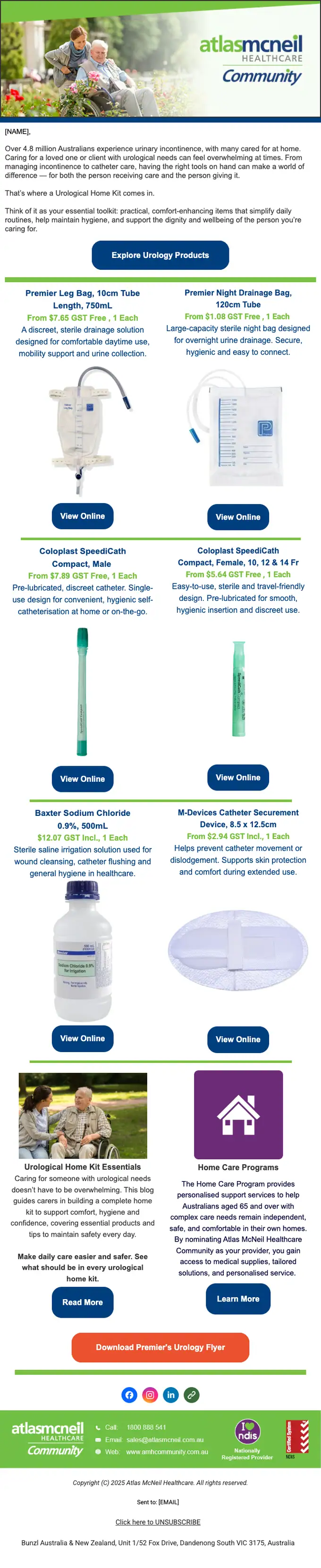 Atlas McNeil Healthcare Community promotional email, full length