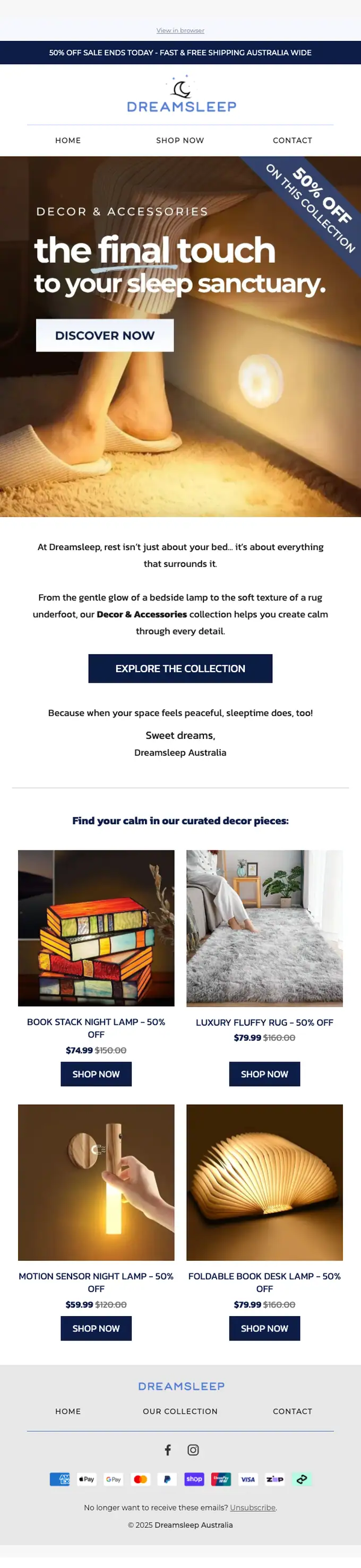 Dreamsleep Australia sale email, full length