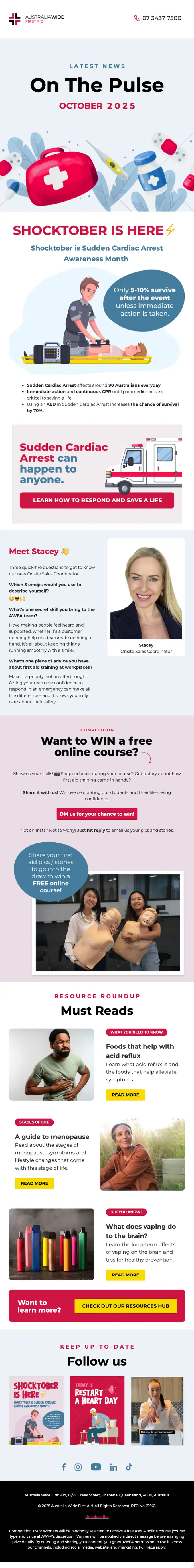 Australia Wide First Aid newsletter email, full length