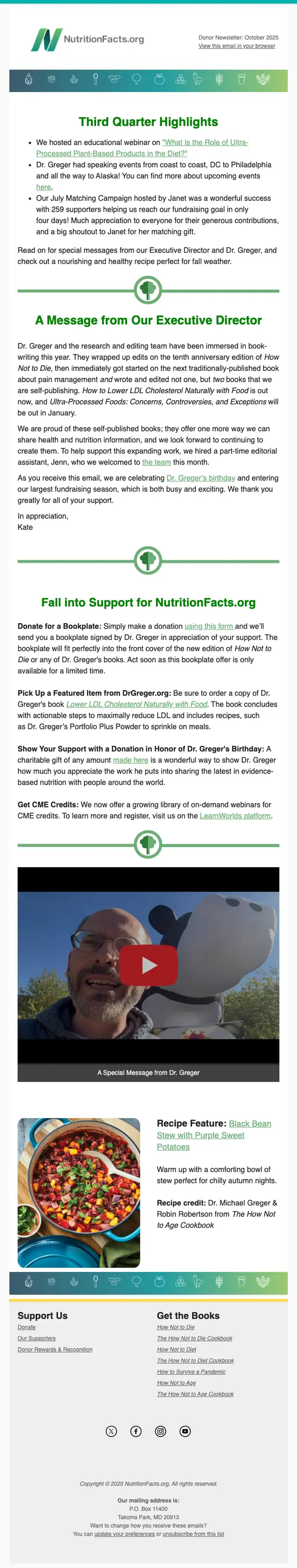 NutritionFacts.org newsletter email, full length
