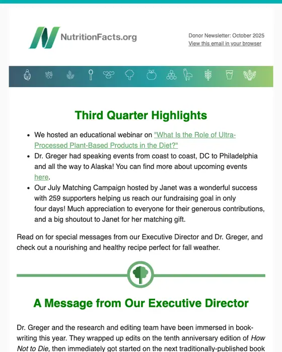 NutritionFacts.org newsletter email