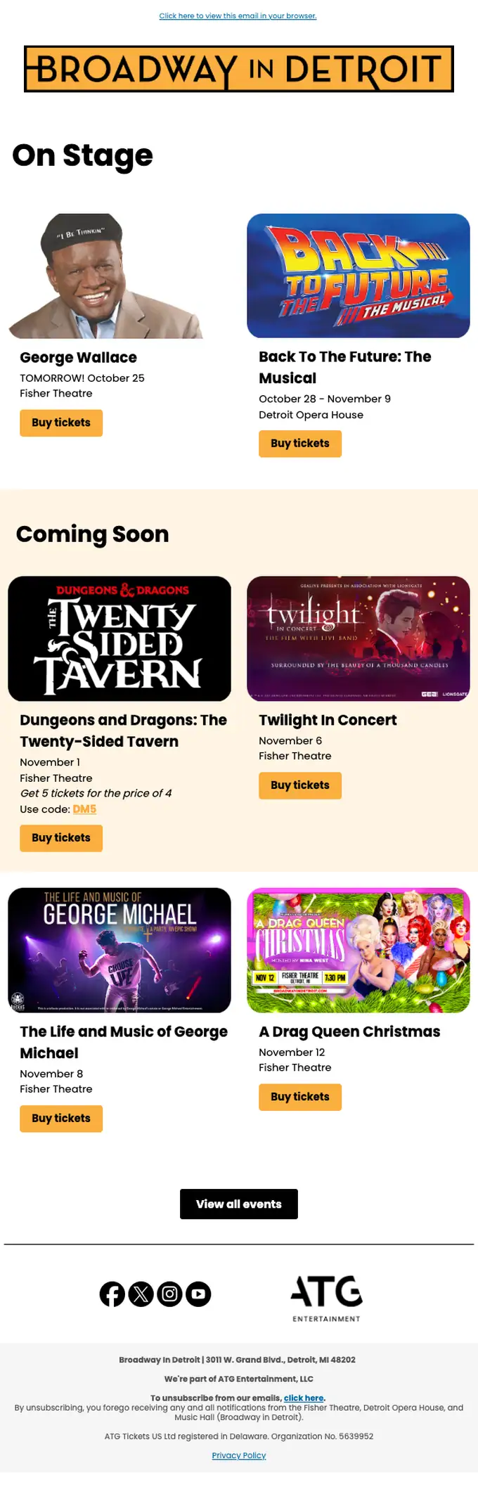 Broadway in Detroit promotional email, full length