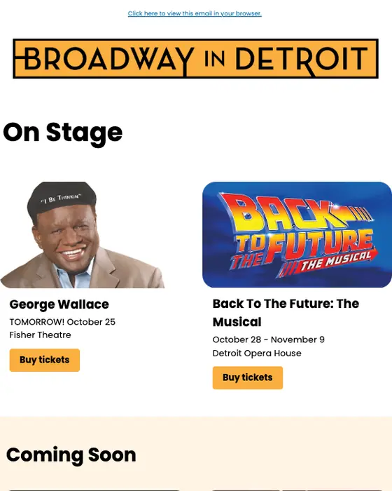 Broadway in Detroit promotional email