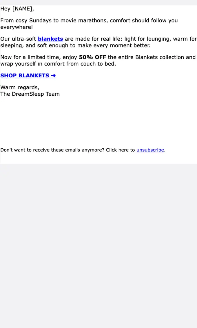 DREAMSLEEP AUSTRALIA promotional email, full length