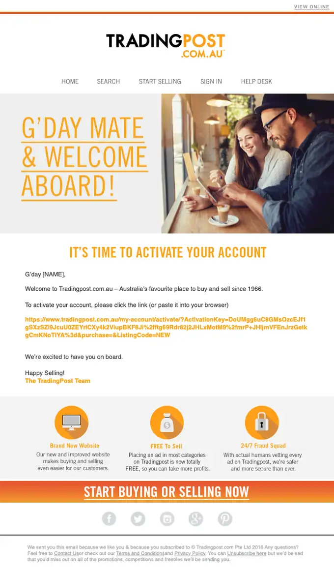 Tradingpost.com.au email verification email, full length