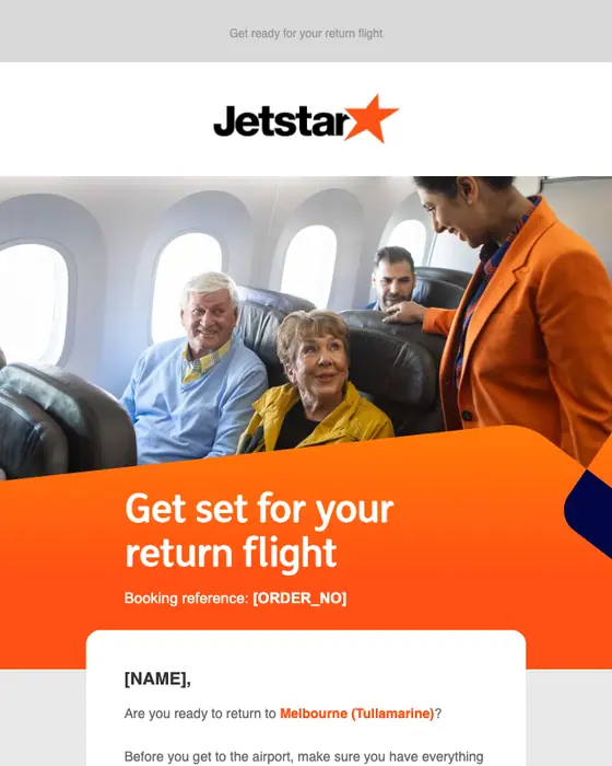 Jetstar Airways order reminder email