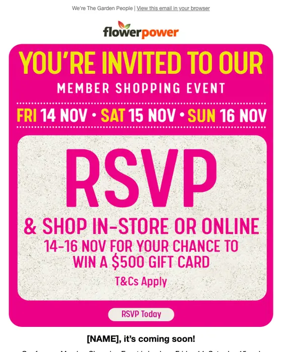 Flower Power event invite email