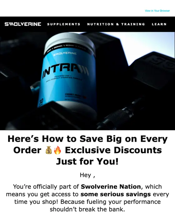 Swolverine promotional email